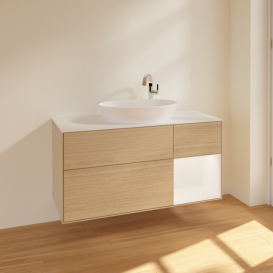 Тумба під раковину Villeroy & Boch Finion 120х50,1 см із підсвічуванням МДФ шпон дуба/скло біле матове F951MTPC