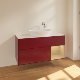 Тумба під раковину Villeroy & Boch Finion 120х50,1 см з підсвічуванням МДФ півонія матовий лак/скло чорне матове F951PCHB