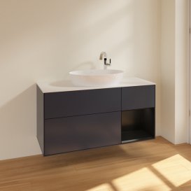 Тумба под раковину Villeroy & Boch Finion 120х50,1 см с подсветкой МДФ темно-синий матовый лак/стекло белое матовое F951PDHG