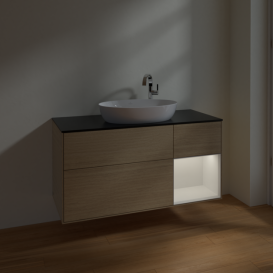 Тумба під раковину Villeroy & Boch Finion 120х50,1 см з підсвічуванням МДФ шпон дуба/скло чорне матове F952GFPC