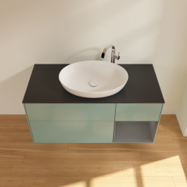 Тумба під раковину Villeroy & Boch Finion 120х50,1 см із підсвічуванням МДФ оливковий матовий лак/скло чорне матове F952GKGM