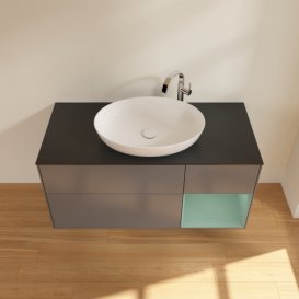 Тумба під раковину Villeroy & Boch Finion 120х50,1 см з підсвічуванням антрацит матовий лак/скло чорне матове F952GMGK