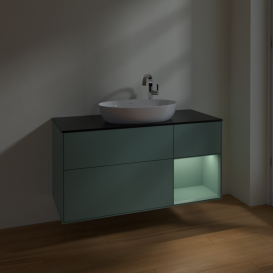 Тумба под раковину Villeroy & Boch Finion 120х50,1 см с подсветкой МДФ оливковый матовый лак/стекло черное матовое F952GMGM