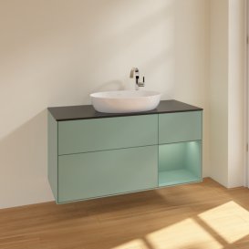 Тумба под раковину Villeroy & Boch Finion 120х50,1 см с подсветкой МДФ оливковый матовый лак/стекло черное матовое F952GMGM