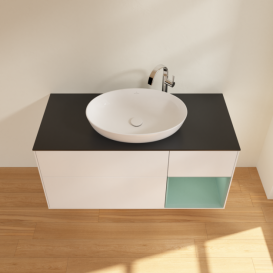 Тумба под раковину Villeroy & Boch Finion 120х50,1 см с подсветкой МДФ белый матовый лак/стекло черное матовое F952GMMT