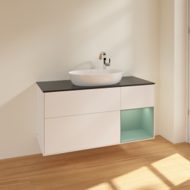 Тумба под раковину Villeroy & Boch Finion 120х50,1 см с подсветкой МДФ белый матовый лак/стекло черное матовое F952GMMT