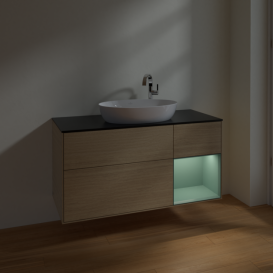 Тумба під раковину Villeroy & Boch Finion 120х50,1 см з підсвічуванням МДФ шпон дуба/скло чорне матове F952GMPC