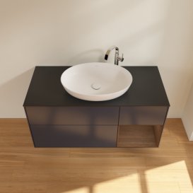 Тумба під раковину Villeroy & Boch Finion 120х50,1 см із підсвічуванням МДФ темно-синій матовий лак/скло чорне матове F952GNHG