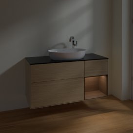 Тумба под раковину Villeroy & Boch Finion 120х50,1 см с подсветкой МДФ шпон дуба/стекло черное матовое F952GNPC