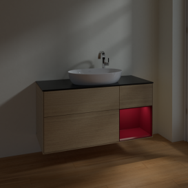 Тумба под раковину Villeroy & Boch Finion 120х50,1 см с подсветкой МДФ шпон дуба/стекло черное матовое F952HBPC