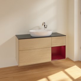 Тумба под раковину Villeroy & Boch Finion 120х50,1 см с подсветкой МДФ шпон дуба/стекло черное матовое F952HBPC