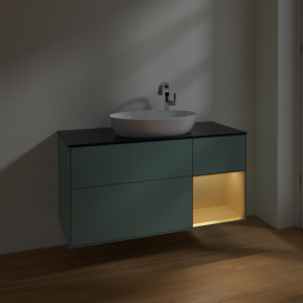 Тумба под раковину Villeroy & Boch Finion 120х50,1 см с подсветкой МДФ оливковый матовый лак/стекло черное матовое F952HFGM