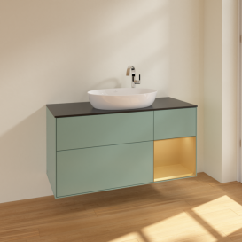 Тумба под раковину Villeroy & Boch Finion 120х50,1 см с подсветкой МДФ оливковый матовый лак/стекло черное матовое F952HFGM