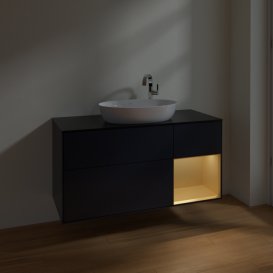 Тумба під раковину Villeroy & Boch Finion 120х50,1 см із підсвічуванням МДФ темно-синій матовий лак/скло чорне матове F952HFHG