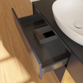 Тумба під раковину Villeroy & Boch Finion 120х50,1 см із підсвічуванням МДФ темно-синій матовий лак/скло чорне матове F952HFHG