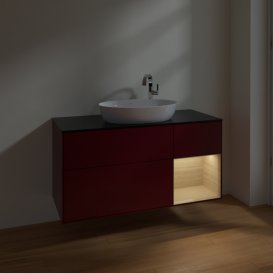 Тумба под раковину Villeroy & Boch Finion 120х50,1 см с подсветкой МДФ пион матовый лак/стекло черное матовое F952PCHB