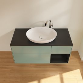 Тумба під раковину Villeroy & Boch Finion 120х50,1 см із підсвічуванням МДФ оливковий матовий лак/скло чорне матове F952PDGM