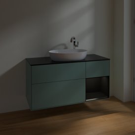 Тумба під раковину Villeroy & Boch Finion 120х50,1 см із підсвічуванням МДФ оливковий матовий лак/скло чорне матове F952PDGM