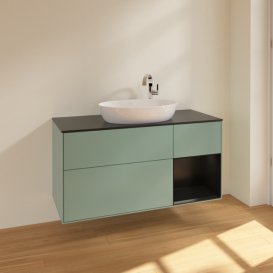 Тумба під раковину Villeroy & Boch Finion 120х50,1 см із підсвічуванням МДФ оливковий матовий лак/скло чорне матове F952PDGM