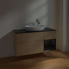 Тумба под раковину Villeroy & Boch Finion 120х50,1 см с подсветкой МДФ шпон дуба/стекло черное матовое F952PDPC