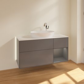 Тумба под раковину Villeroy & Boch Finion 120х50,1 см с подсветкой МДФ антрацит матовый лак/стекло белое матовое G951GKGK
