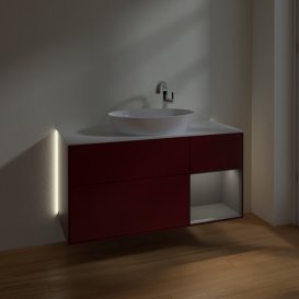 Тумба під раковину Villeroy & Boch Finion 120х50,1 см з підсвічуванням МДФ півонія матовий лак/скло біле матове G951GKHB