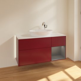 Тумба під раковину Villeroy & Boch Finion 120х50,1 см з підсвічуванням МДФ півонія матовий лак/скло біле матове G951GKHB