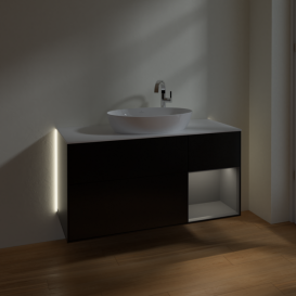 Тумба під раковину Villeroy & Boch Finion 120х50,1 см із підсвічуванням МДФ чорний матовий лак/скло біле матове G951GKPD