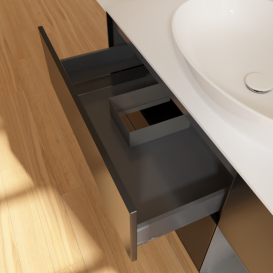 Тумба під раковину Villeroy & Boch Finion 120х50,1 см із підсвічуванням МДФ чорний матовий лак/скло біле матове G951GKPD