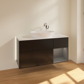 Тумба під раковину Villeroy & Boch Finion 120х50,1 см із підсвічуванням МДФ чорний матовий лак/скло біле матове G951GKPD