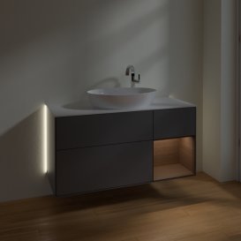 Тумба під раковину Villeroy & Boch Finion 120х50,1 см з підсвічуванням антрацит матовий лак/скло біле матове G951GNGK