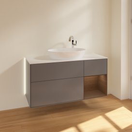 Тумба під раковину Villeroy & Boch Finion 120х50,1 см з підсвічуванням антрацит матовий лак/скло біле матове G951GNGK