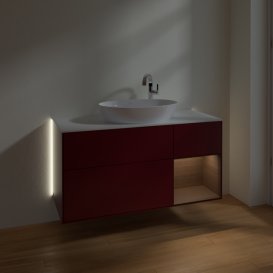 Тумба під раковину Villeroy & Boch Finion 120х50,1 см з підсвічуванням МДФ півонія матовий лак/скло біле матове G951GNHB