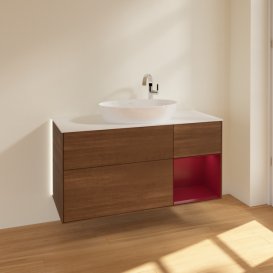 Тумба под раковину Villeroy & Boch Finion 120х50,1 см с подсветкой МДФ шпон грецкого ореха/стекло белое матовое G951HBGN