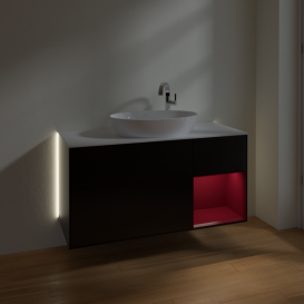 Тумба под раковину Villeroy & Boch Finion 120х50,1 см с подсветкой МДФ черный матовый лак/стекло белое матовое G951HBPD