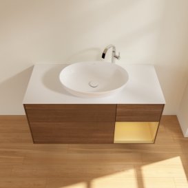 Тумба под раковину Villeroy & Boch Finion 120х50,1 см с подсветкой МДФ шпон грецкого ореха/стекло белое матовое G951HFGN