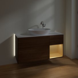 Тумба под раковину Villeroy & Boch Finion 120х50,1 см с подсветкой МДФ шпон грецкого ореха/стекло белое матовое G951HFGN