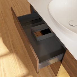 Тумба под раковину Villeroy & Boch Finion 120х50,1 см с подсветкой МДФ шпон грецкого ореха/стекло белое матовое G951HFGN