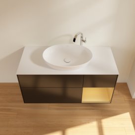 Тумба під раковину Villeroy & Boch Finion 120х50,1 см із підсвічуванням МДФ чорний матовий лак/скло біле матове G951HFPD