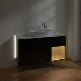 Тумба під раковину Villeroy & Boch Finion 120х50,1 см із підсвічуванням МДФ чорний матовий лак/скло біле матове G951HFPD