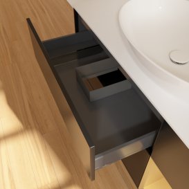 Тумба під раковину Villeroy & Boch Finion 120х50,1 см із підсвічуванням МДФ чорний матовий лак/скло біле матове G951HFPD