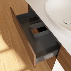 Тумба под раковину Villeroy & Boch Finion 120х50,1 см с подсветкой МДФ шпон грецкого ореха/стекло белое матовое G951MTGN