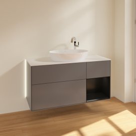 Тумба под раковину Villeroy & Boch Finion 120х50,1 см с подсветкой МДФ антрацит матовый лак/стекло белое матовое G951PDGK