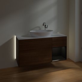 Тумба под раковину Villeroy & Boch Finion 120х50,1 см с подсветкой МДФ шпон грецкого ореха/стекло белое матовое G951PDGN