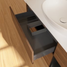 Тумба под раковину Villeroy & Boch Finion 120х50,1 см с подсветкой МДФ шпон грецкого ореха/стекло белое матовое G951PDGN