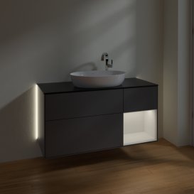 Тумба под раковину Villeroy & Boch Finion 120х50,1 см с подсветкой МДФ антрацит матовый лак/стекло черное матовое G952GFGK