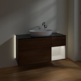 Тумба под раковину Villeroy & Boch Finion 120х50,1 см с подсветкой МДФ шпон грецкого ореха/стекло черное матовое G952GFGN