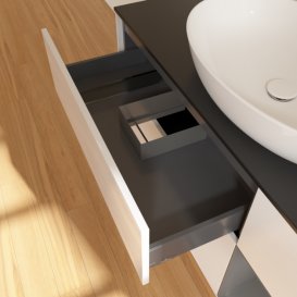 Тумба під раковину Villeroy & Boch Finion 120х50,1 см з підсвіткою МДФ білий глянцевий лак/скло чорне матове G952GKGF