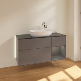 Тумба под раковину Villeroy & Boch Finion 120х50,1 см с подсветкой МДФ антрацит матовый лак/стекло черное матовое G952GKGK