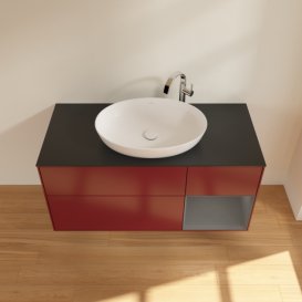 Тумба под раковину Villeroy & Boch Finion 120х50,1 см с подсветкой МДФ пион матовый лак/стекло черное матовое G952GKHB